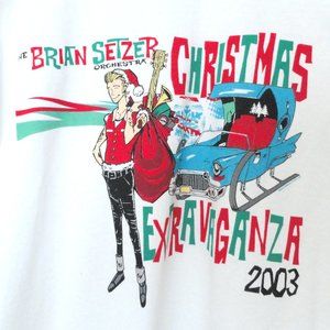 Y2K Brian Setzer Orchestra vintage Christmas music band t shirt men's size XXL